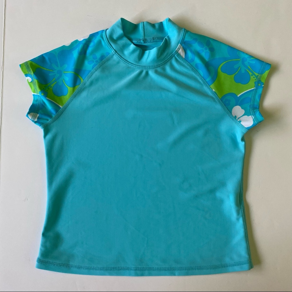L.L. Bean water shirt size 8 rashguard swim top beach pool girls Aqua Blue.